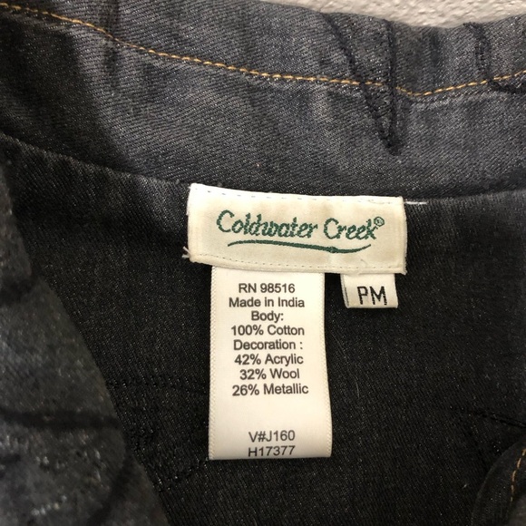 Coldwater Creek Cotton Embroidered Beaded Buttoned Pockets Black Denim Jacket MP - Picture 9 of 13